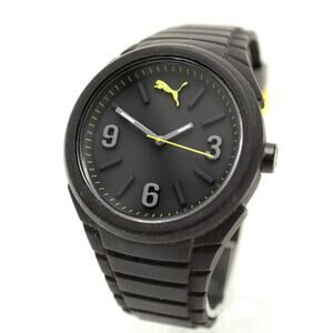Puma Mens Yellow Black Silicone 46mm Sport Watch 50M Water Resist w New Battery